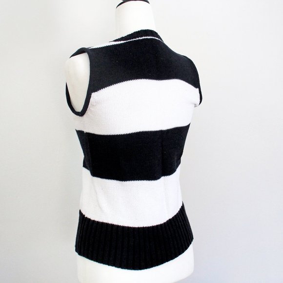 Vintage Striped Vest Pullover Black White Wide Stripe Sleeveless Knit Sw… - Picture 3 of 6